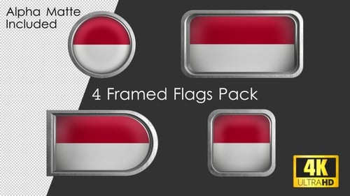 Indonesia Flag Pack with Metallic Frames
