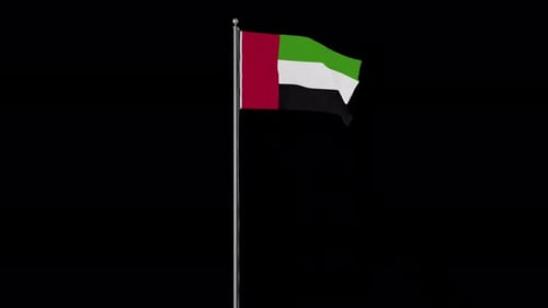 Animated United Arab Emirates Flag Waving on Pole
