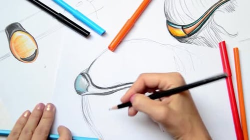 Hand Drawing Fashion Design with Colored Pencil