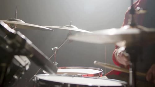 Drummer Playing Drums at Music Studio While Rehearsing