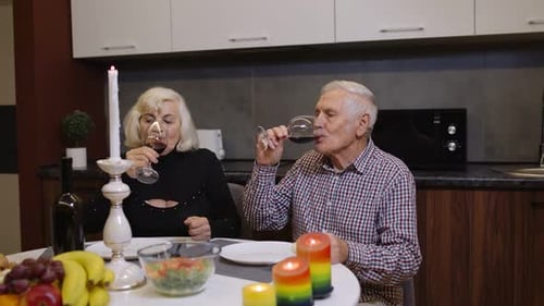 Senior Couple Cheers with Wine at Home