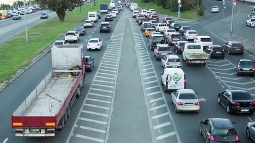 High Traffic Congestion In A Big City During The Day, Time Lapse