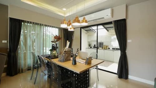 Modern Dining Room with Open Kitchen Design