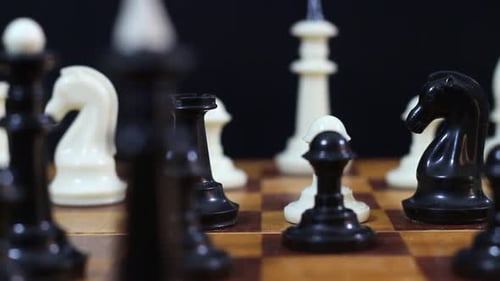 Intricate Chess Game on Chessboard, Strategic Arrangement