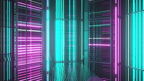 Futuristic Neon Light Grid Tunnel Motion Background