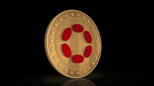 Rotating Gold Digital Coin with Red Technology Symbol