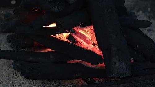 Close up of Burning Charcoal in a Grill