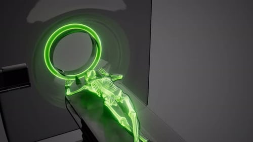 Glowing Human Skeleton Undergoing Futuristic Medical Scan