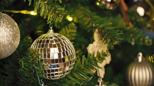 Christmas Tree Decorated with Silver Mirror Ball