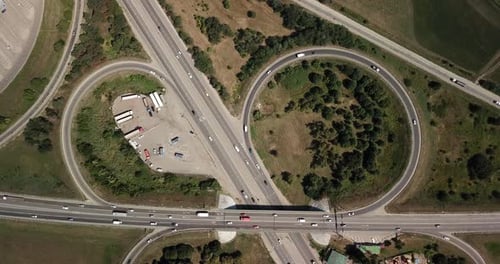 Top Down Aerial View of Transportation Highway Overpass, Ringway, Roundabout