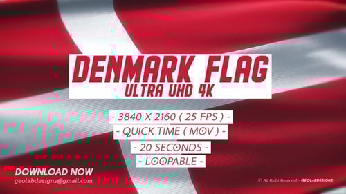 Realistic Waving Danish National Flag Animation