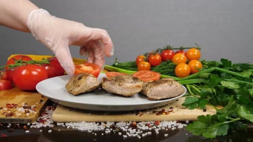 Meat Preparation with Fresh Vegetables and Garnishes