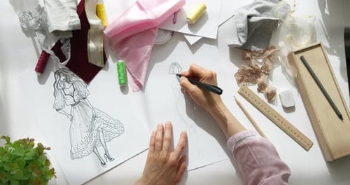 Fashion Designer Drawing a Sketch at Work