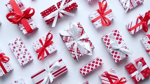 Festive Christmas Holiday Wrapped Gifts With Bows