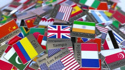 Magnet or Badge with Charlotte Text and National Flag