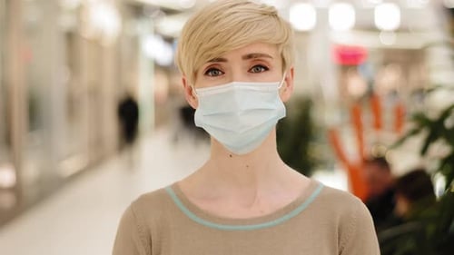 Woman Wearing Face Mask in Public Space