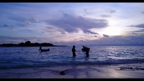 Romantic couple suntan on marine sea view beach break by clear sea and white sandy background of the