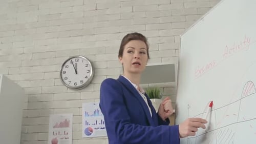 Businesswoman Presents Graph To Corporate Audience
