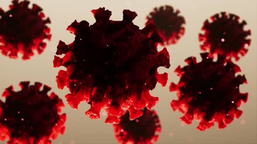 3D Animated Red Virus Cells Moving on a Medical Science Background