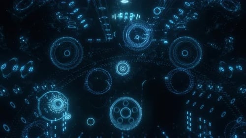 Inside Of Muscle Car V8 Motor Engine Hud Hologram 4k