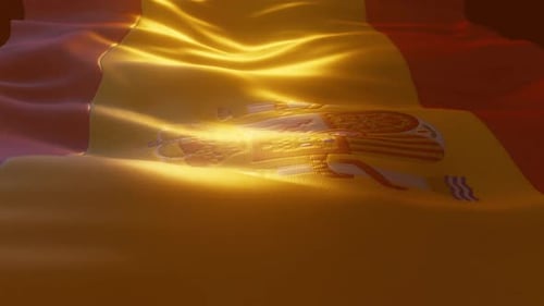 Realistic Waving Spanish Flag Loop with Dramatic Lighting