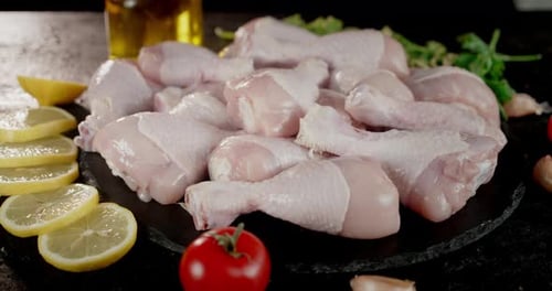 Raw Chicken Drumsticks with Fresh Ingredients