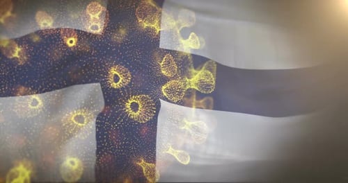 Glowing Abstract Virus Particles Animation Over Waving Flag