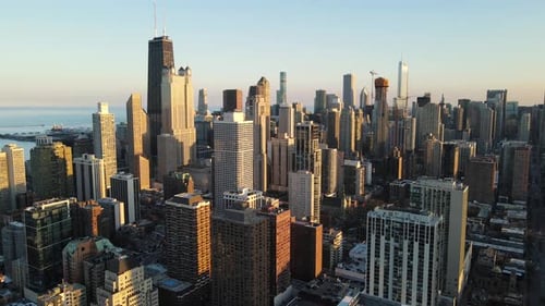 Chicago Cityscape at Sunset Aerial View