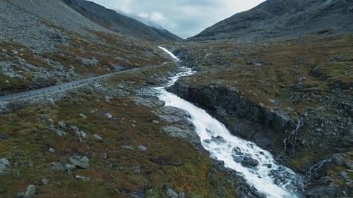 Stunning Aerial Drone View on Nordic Road River