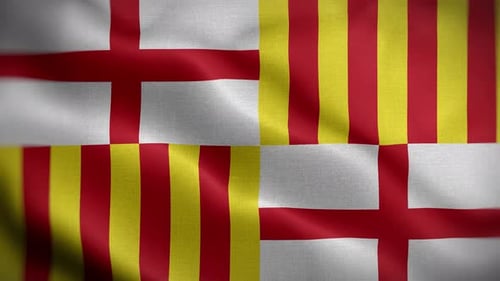 Waving Barcelona Flag with Realistic Fabric Texture