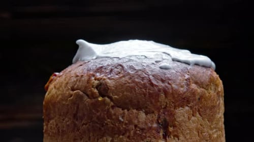 Process of Decorating Easter Cake with White Glaze Traditional Bakery