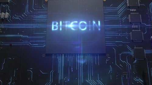 3D-Animation mit Bitcoin-Schriftzug