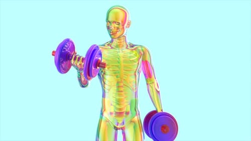 Futuristic Human Anatomy Exercising with Dumbbells