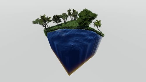 Rotating 3D Isometric Island with Water, Trees, and Grass