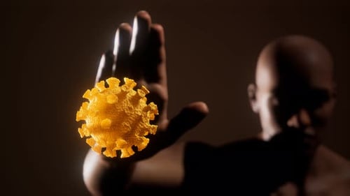 Scared Man Gesturing Stop Afraid of Coronavirus COVID-19 Infection