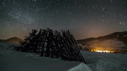 Stars with Milky Way over Rural Country in Winter