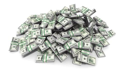 Falling Stacks of Money Accumulating 3D Render