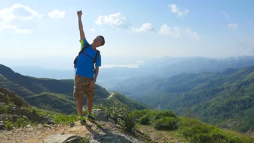 Hiker Happy On Mountain