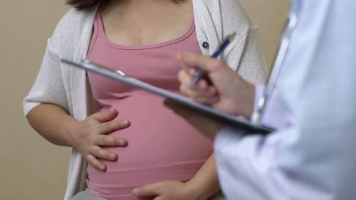 Pregnant Woman and Gynecologist Doctor at Hospital