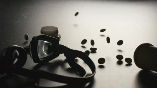 DOPING: Container with pills falls near a swimming glasses