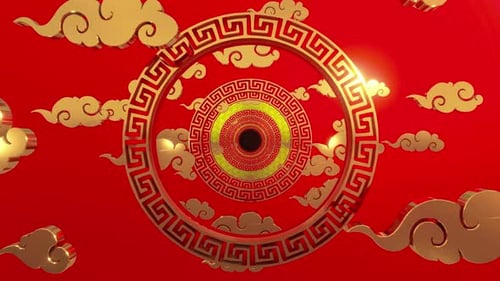 Chinese New Year Red Gold Pattern Tunnel Background Loop