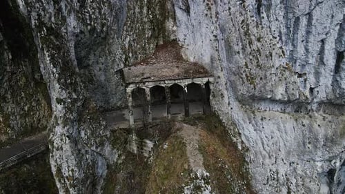 Abandoned Old Dangerous Road in a Narrow Gorge Along the Mzymta River