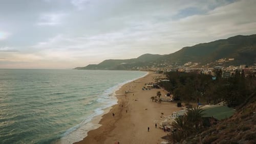Tropical beach coastline and mountains. Alanya, Turkey
