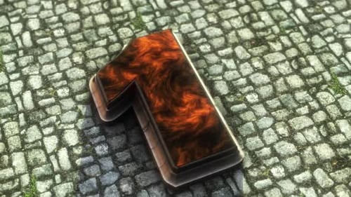 Dynamic Fiery 3D Number One on Cobblestone Background Animation