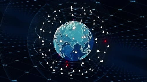 Global Network Connection with Rotating Earth and People Icons