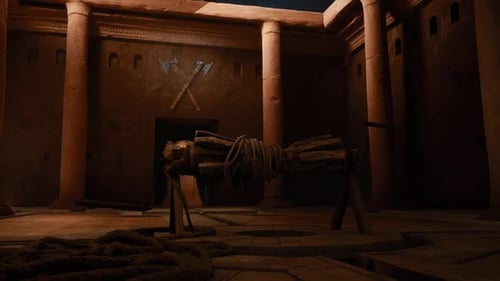 Animated Ancient Temple Courtyard with Roman Statues and Pillars