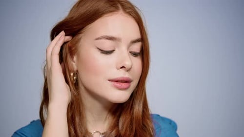 Pretty Girl Flirting in Studio in Slow Motion