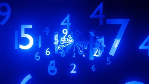 Flying through blue Numbers on a black background. History background.