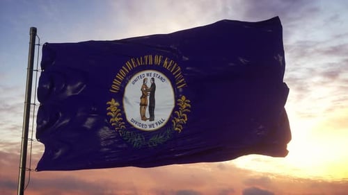 Kentucky State Flag Waving Animation at Sunset