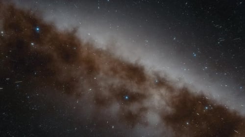 Starship Flies at the Speed of Ligh Near the Center of the Milky Way Galaxy in Space
